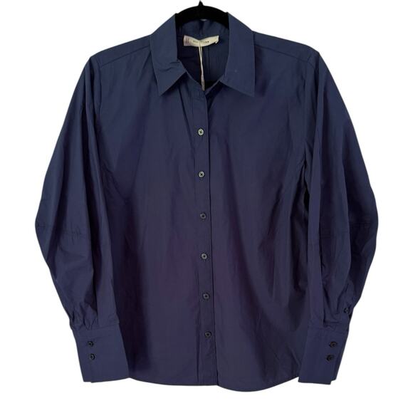 Everlane Tops - NWT Everlane Lightweight Cotton Barrel Shirt Navy Peony Women’s Size 0 Button Up